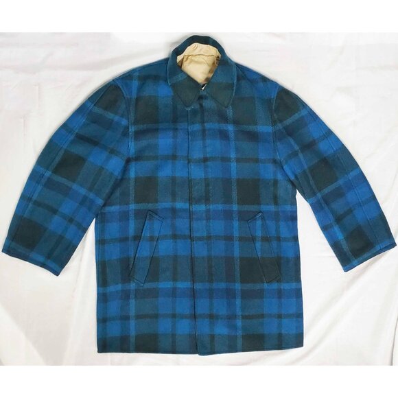 Vintage Pendleton Men's Reversible Wool Plaid Jacket Parka Tan Blue - Picture 2 of 10